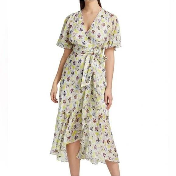 Tanya Taylor Blaire Floral Print Silk-Blend Wrap Flounce Dress Multi Womens 2 - Picture 1 of 5